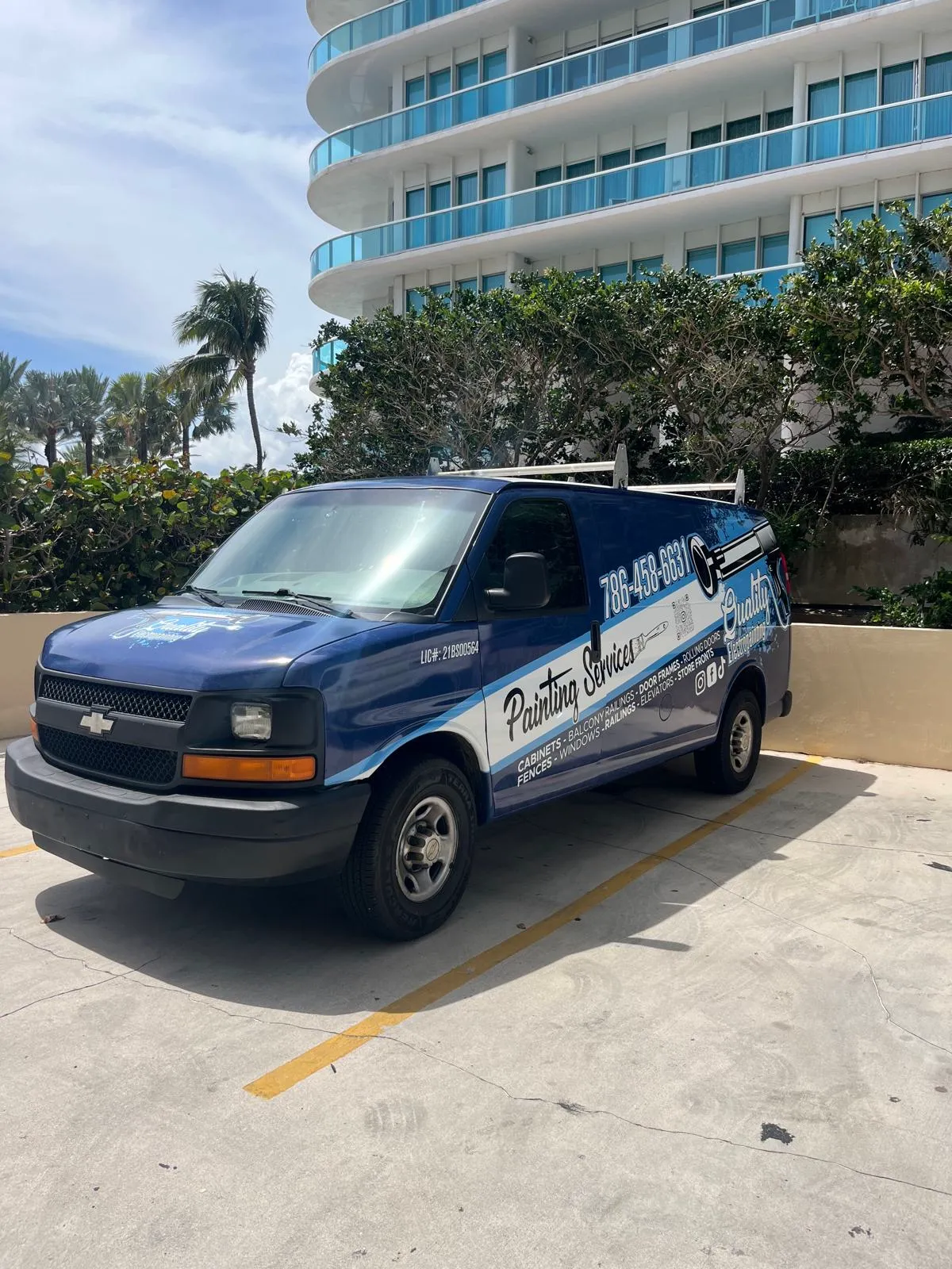 Quality Electropainting service van at a beachfront project in Miami
